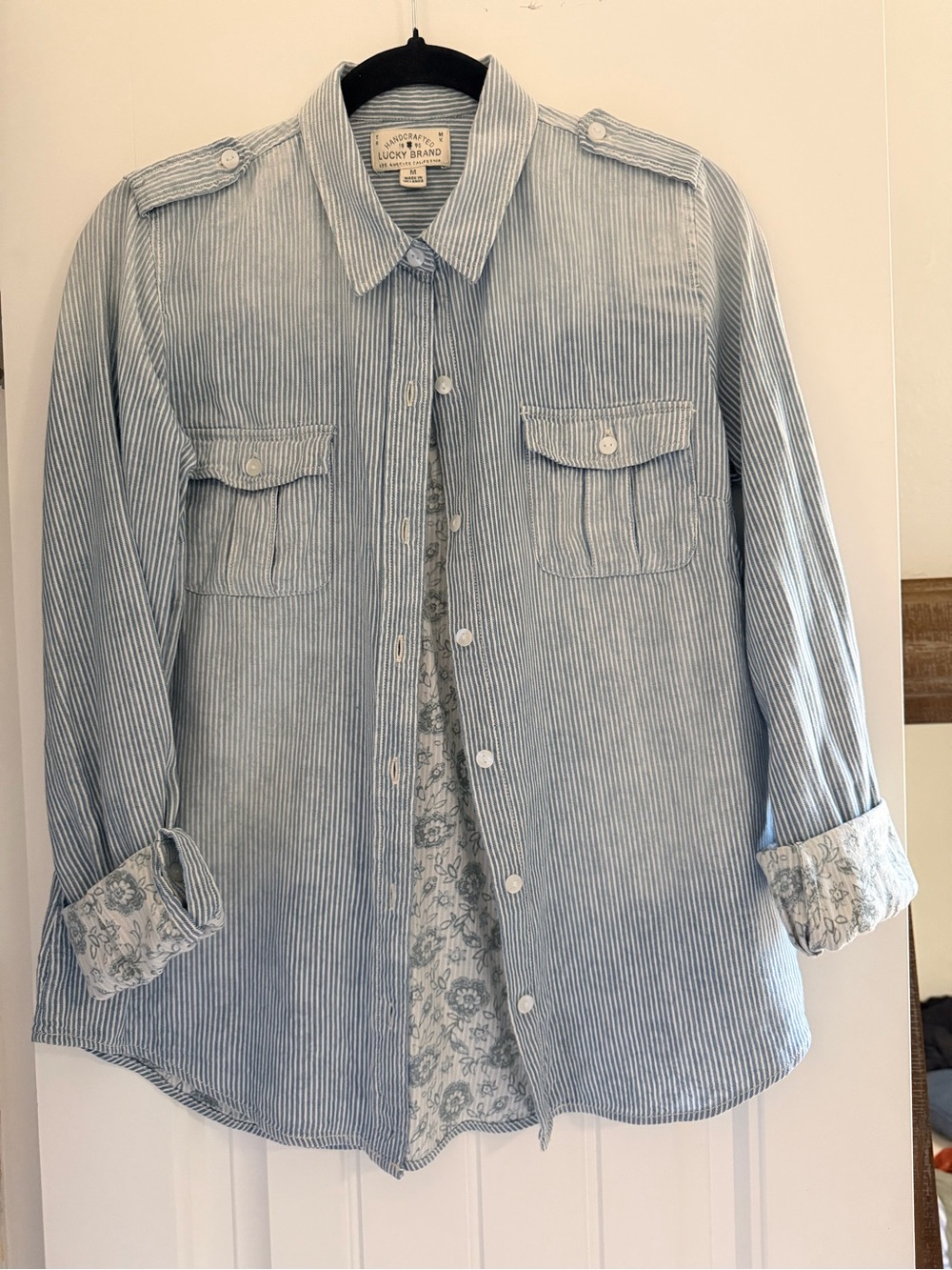 Lucky Brand Light Blue Striped Chambray Shirt Jacket